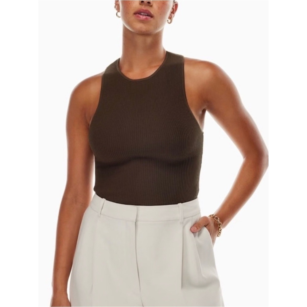Babaton - Brown Sculpt Knit Racerback High-Neck Tank - XL - Picture 2 of 6